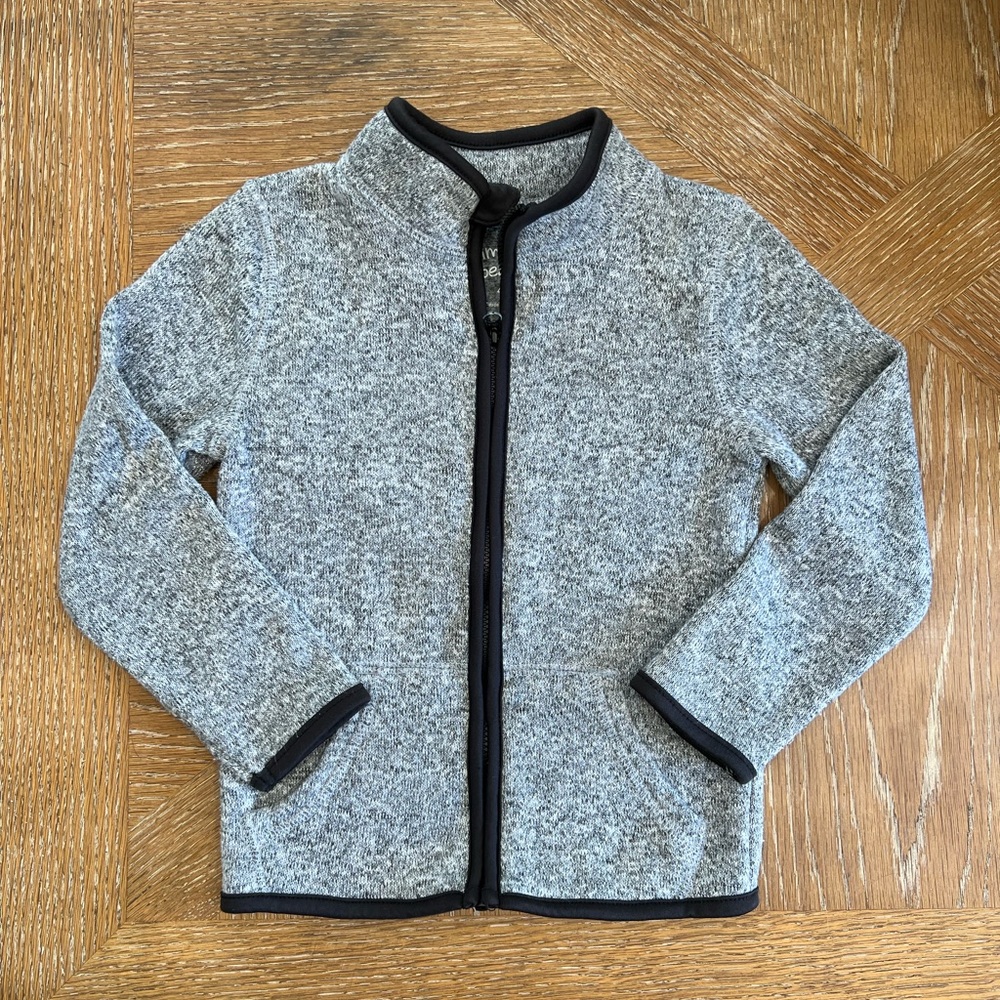Grey Zip Sweater with Black Piping